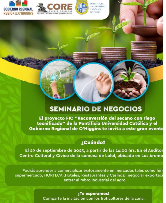 Expertos en comercialización expondrán en seminario de negocios para capacitar a agricultores del secano costero de O’Higgins