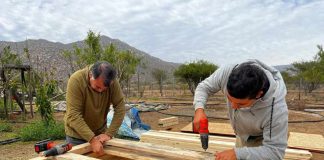 Nuevos beneficiarios de proyecto de hidroponía de INIA construyen mesones para cultivo