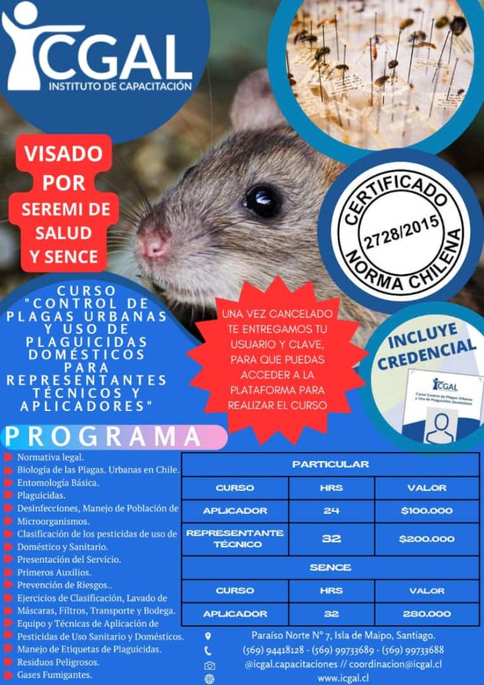 Curso CONTROL DE PLAGAS URBANAS Y USO DE PLAGUICIDAS DOMÉSTICOS PARA REPRESENTANTES TÉCNICOS Y APLICADORES