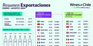 Crece el envío de cajas de vino embotellado al exterior en agosto, pero se mantiene su valor