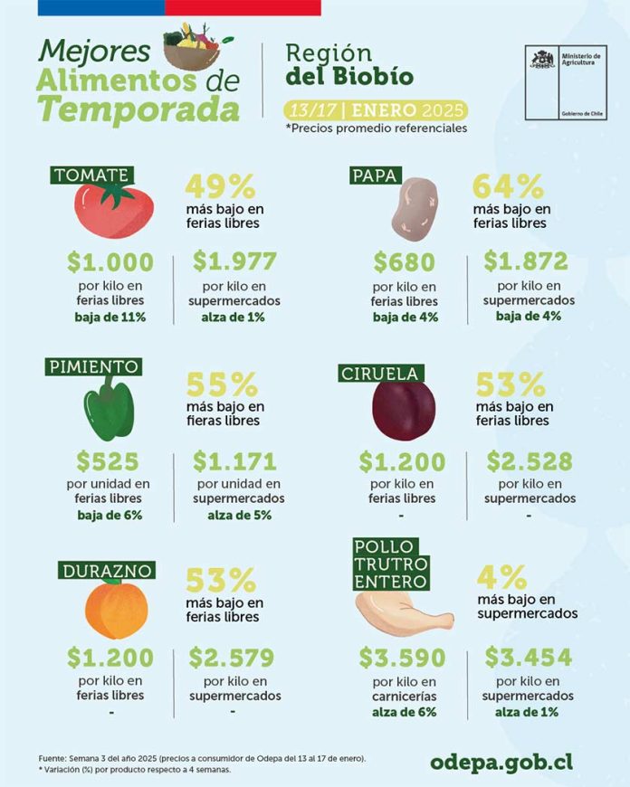 Presentan principales alimentos que bajaron y subieron de precio en la última semana en Biobío
