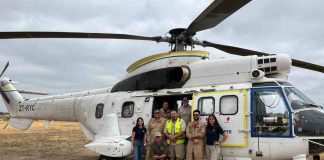 Helicóptero Super Puma vuela desde Chile para combatir los incendios forestales en la Patagonia Argentina