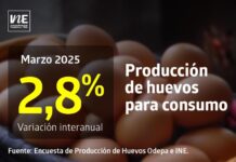 La producción de huevos de consumo presentó un aumento interanual de 2,8% en marzo de 2025