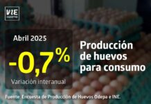 Producción de huevos de consumo presentó una disminución interanual de 0,7% en abril de 2025