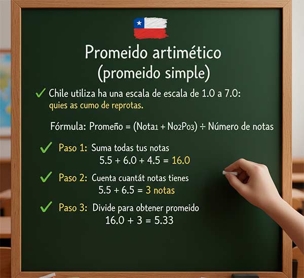 Promedio aritmético (promedio simple) calcular las notas en Chile 3