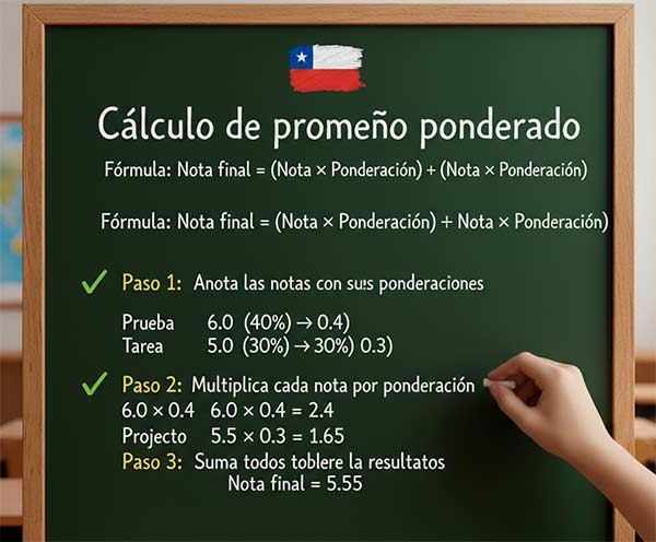 Cálculo de promedio ponderado calcular las notas en Chile 4