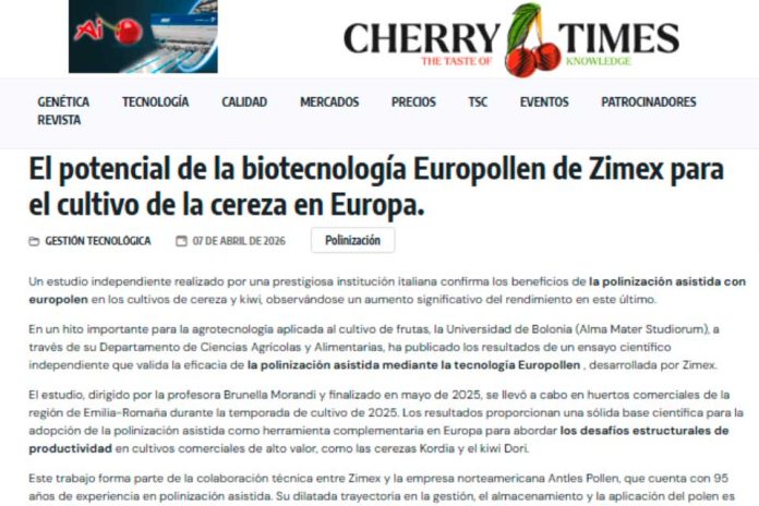 Polinización asistida Europollen, polinización artificial. El potencial de la biotecnología Europollen de Zimex para el cultivo de la cereza en Europa Polinización asistida Europollen, polinización artificial. El potencial de la biotecnología Europollen de Zimex para el cultivo de la cereza en Europa