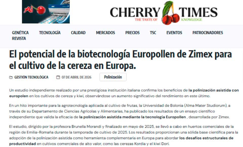El potencial de la biotecnología Europollen de Zimex para el cultivo de la cereza en Europa Polinización asistida Europollen, polinización artificial. El potencial de la biotecnología Europollen de Zimex para el cultivo de la cereza en Europa