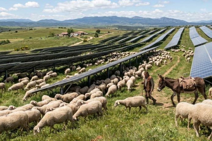 Internacional Una granja solar contrató a 2000 ovejas y un burro guardián para que los paneles solares generarán energía